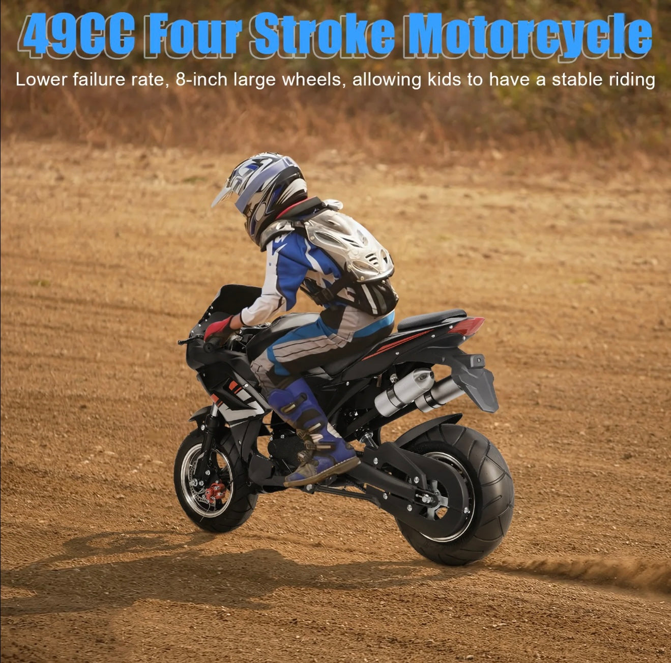 Explorinox Gas 49cc 4-Stroke Pocket Rocket Motorcycle, 8 Inch Wheels Real Dual Headlights