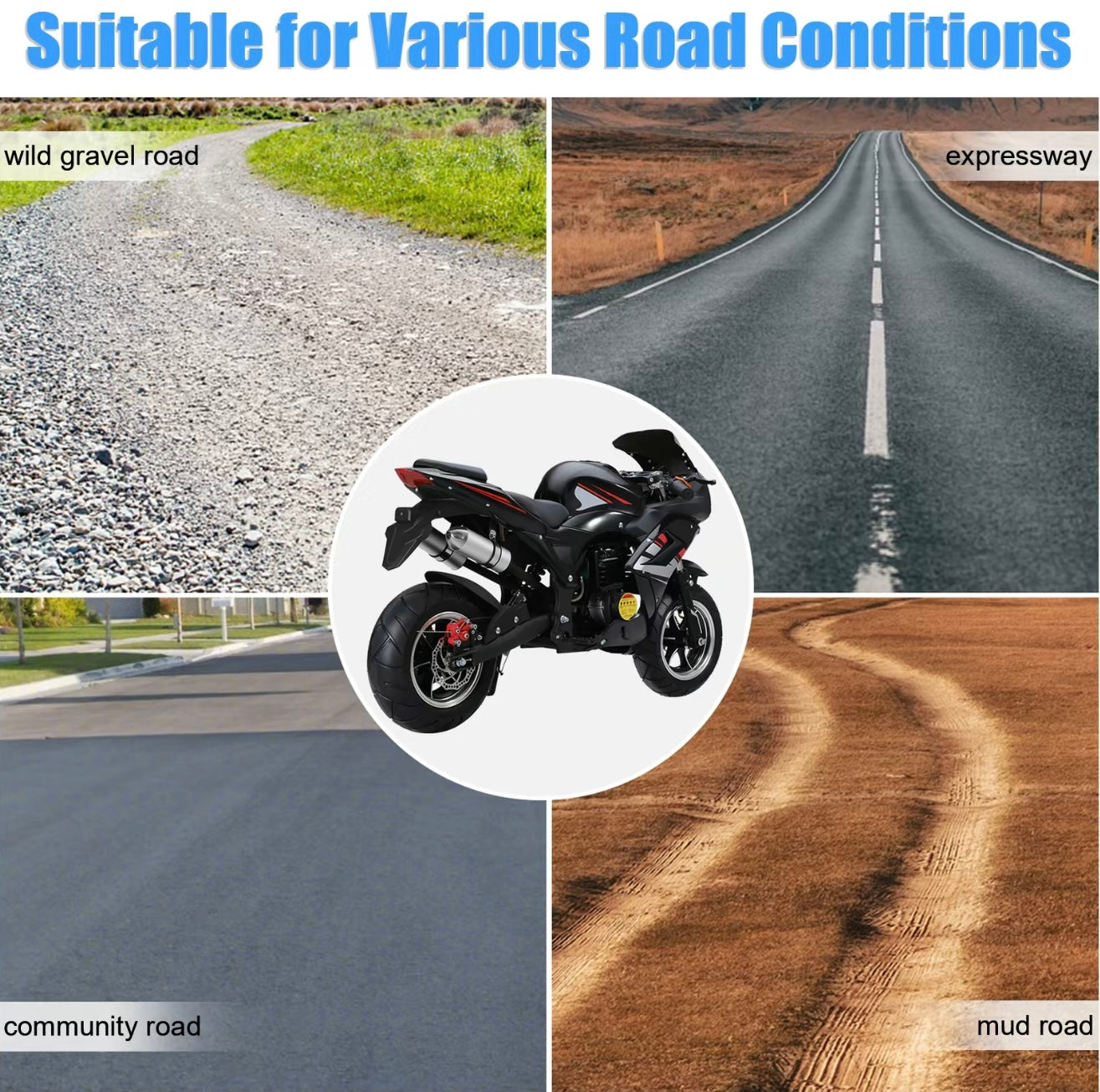 Explorinox Gas 49cc 4-Stroke Pocket Rocket Motorcycle, 8 Inch Wheels Real Dual Headlights