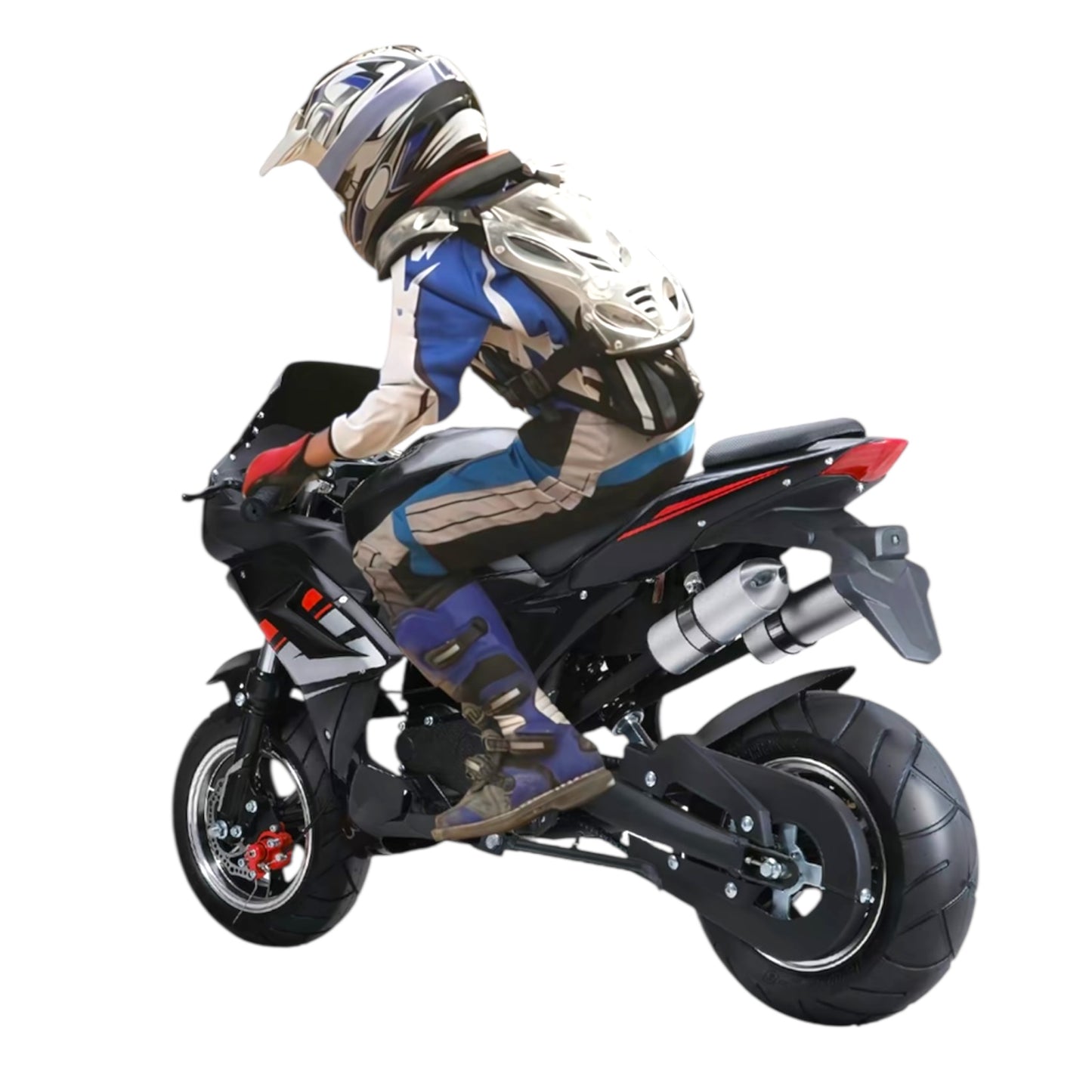 Explorinox Gas 49cc 4-Stroke Pocket Rocket Motorcycle, 8 Inch Wheels Real Dual Headlights