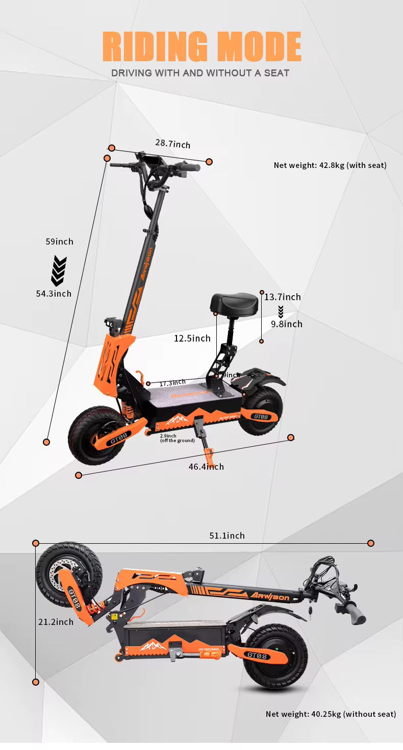 GT08 5600W Foldable Electric Scooter 60V 27AH Dual Motor 11in Off Road Tires