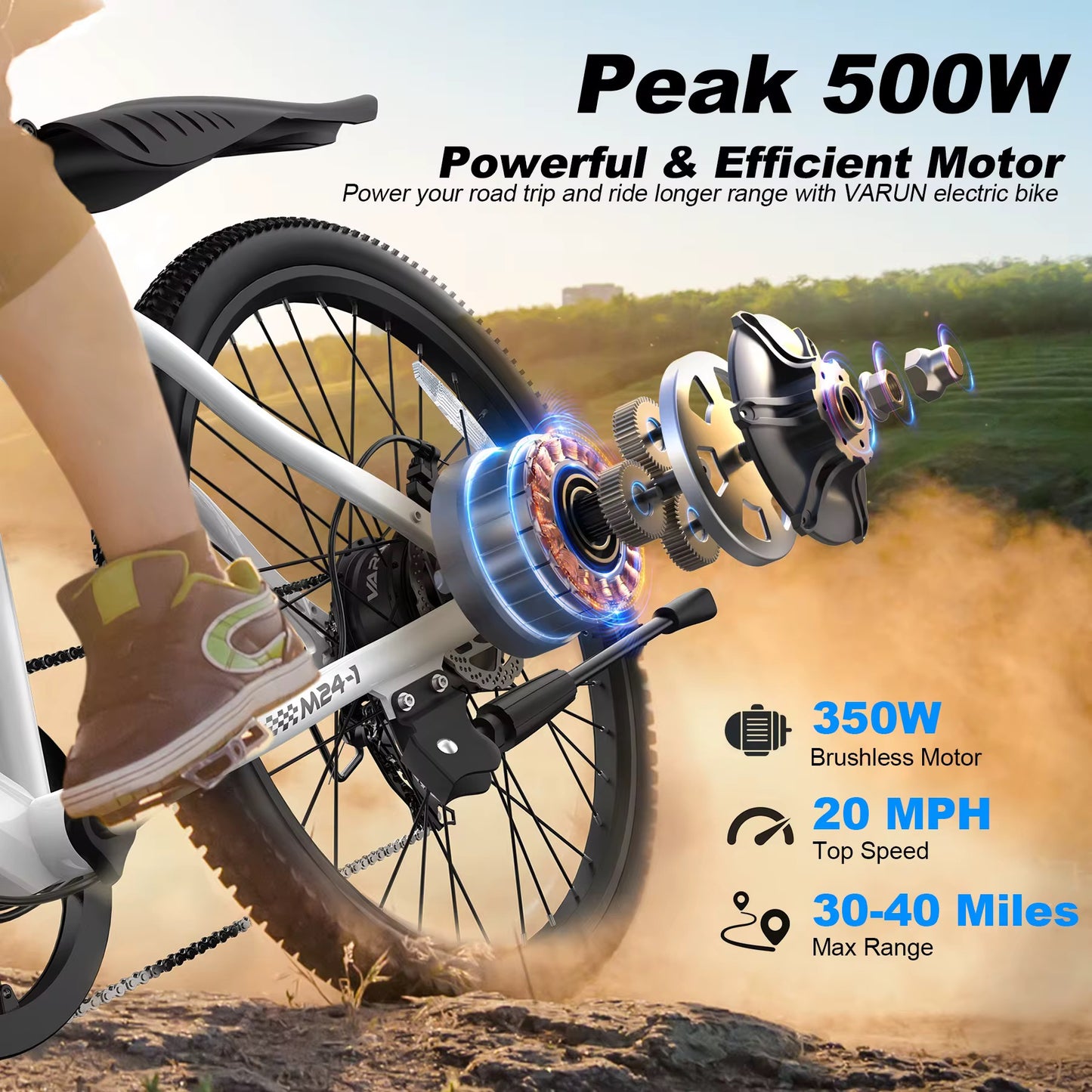2025 24" Electric Mountain Bike 500W 36V Adult Ebike 7.8Ah LED Display 20MPH